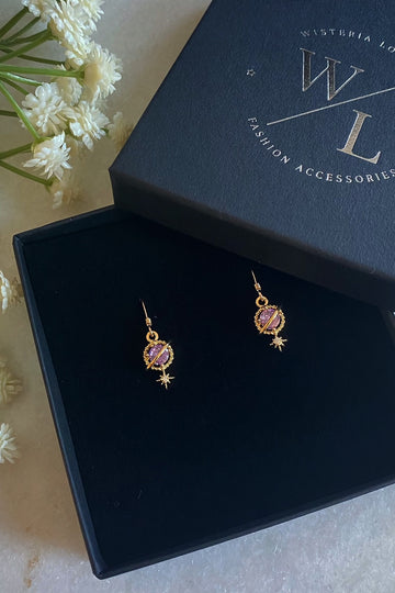 Orion Purple Planet and Star Earrings Wisteria London